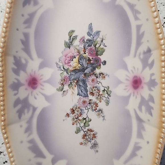 German Porcelain Oval Dish/Plate Purple with Flowers - Picture 2 of 5